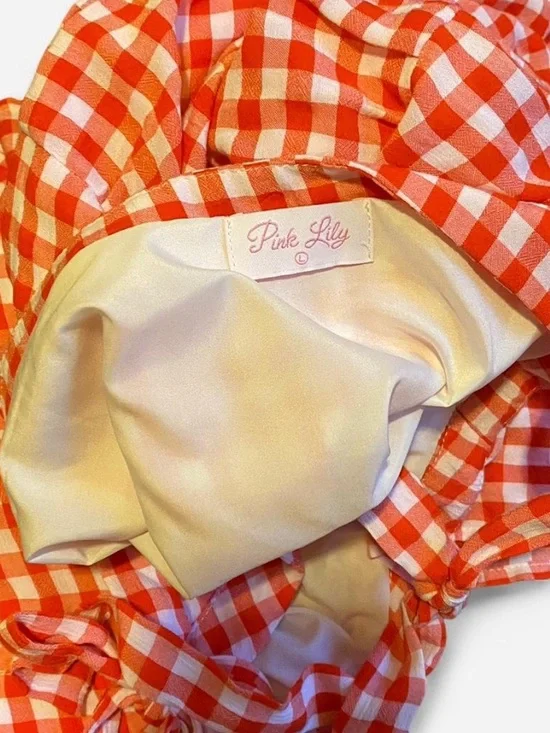 Pink Lily Red Gingham Tie-Strap Tiered Sundress for Girls - Picture 4 of 4